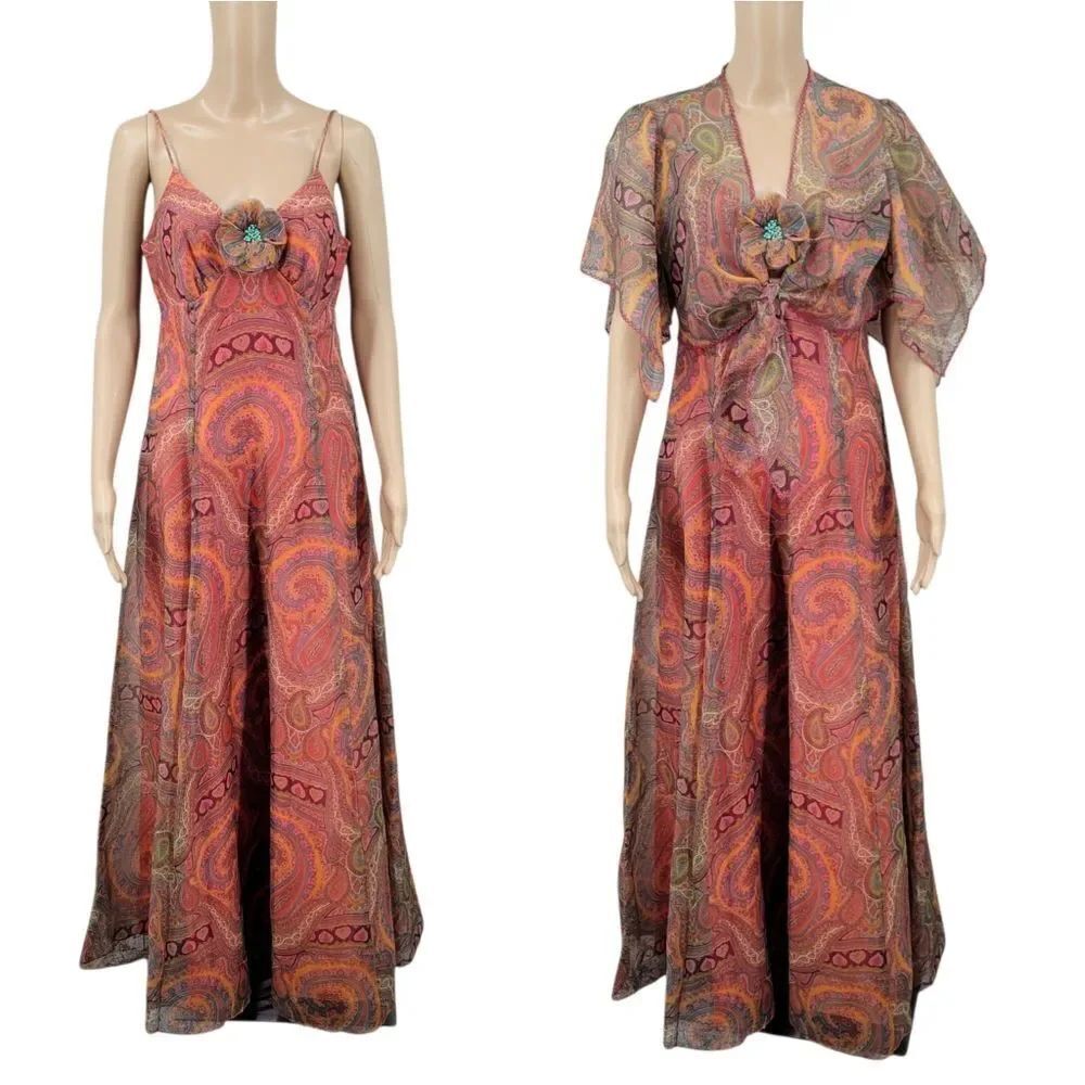 70s Colorful Paisley Maxi Dress with Bolero